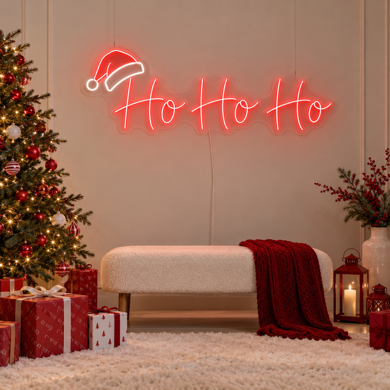 Neon Ho Ho Ho na transparentnej pleksi