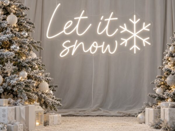 Neon Let it snow LED z płatkiem śniegu na zimowej ściance
