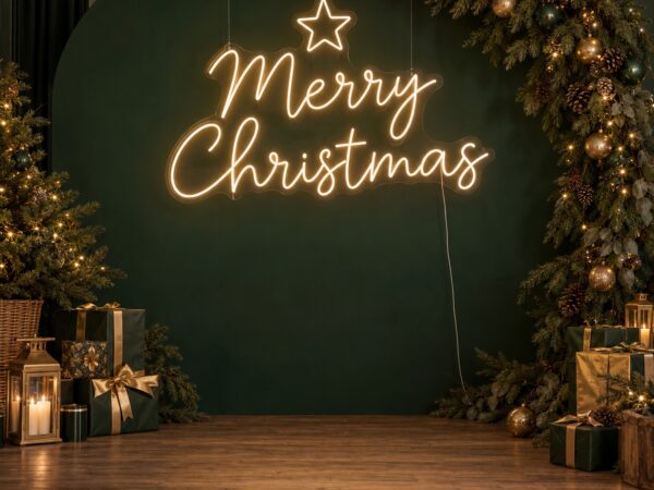 Neon Merry Christmas na transparentnej pleksi